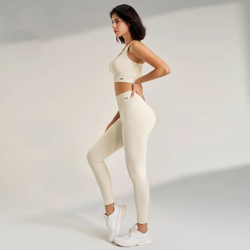 Bra Tops High Waisted Leggings Athletic Suit 2 Piece Yoga Wear