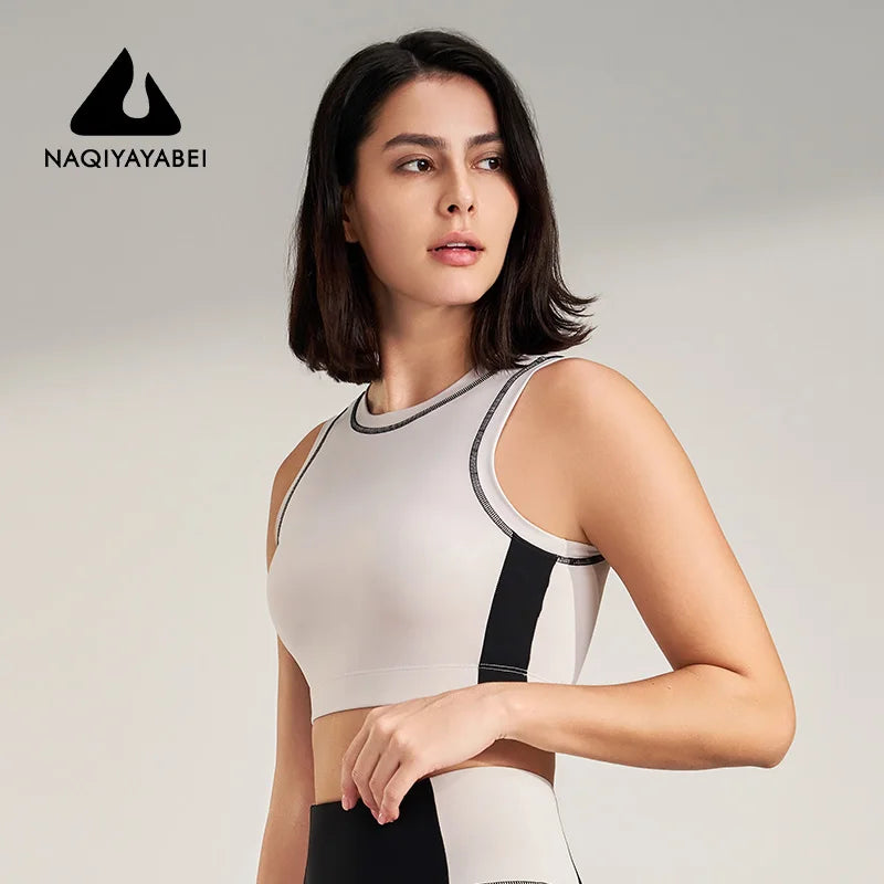 Áo ngực thể thao thời trang yoga cho nữ, áo ngực thể thao, đồ lót thể thao cổ tròn, áo chạy bộ, chống sốc, nhanh khô, áo tập yoga
