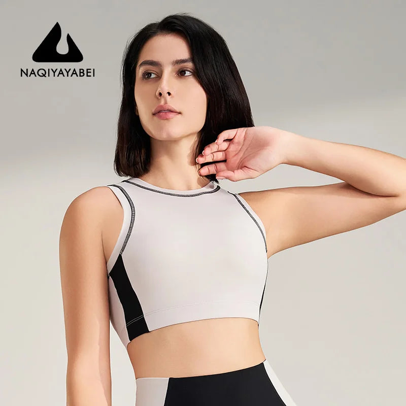 Áo ngực thể thao thời trang yoga cho nữ, áo ngực thể thao, đồ lót thể thao cổ tròn, áo chạy bộ, chống sốc, nhanh khô, áo tập yoga