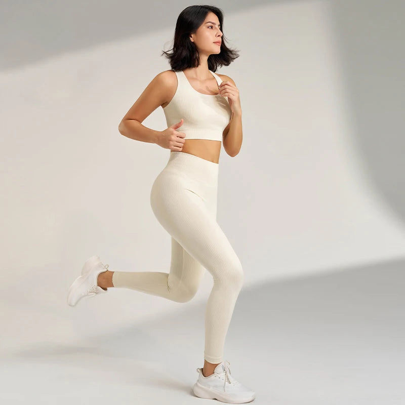 Bra Tops High Waisted Leggings Athletic Suit 2 Piece Yoga Wear