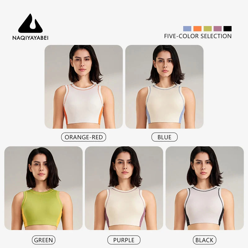 Áo ngực thể thao thời trang yoga cho nữ, áo ngực thể thao, đồ lót thể thao cổ tròn, áo chạy bộ, chống sốc, nhanh khô, áo tập yoga
