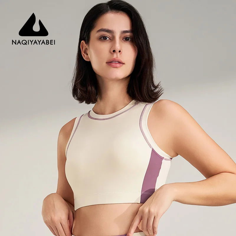 Áo ngực thể thao thời trang yoga cho nữ, áo ngực thể thao, đồ lót thể thao cổ tròn, áo chạy bộ, chống sốc, nhanh khô, áo tập yoga