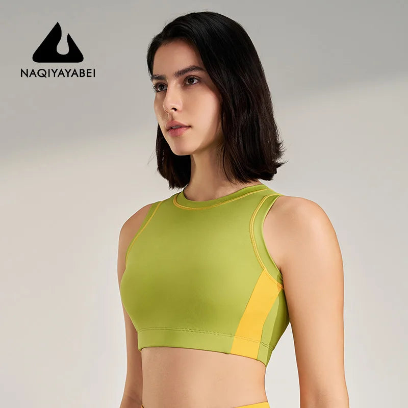 Áo ngực thể thao thời trang yoga cho nữ, áo ngực thể thao, đồ lót thể thao cổ tròn, áo chạy bộ, chống sốc, nhanh khô, áo tập yoga