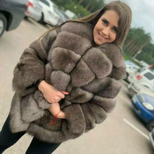 Real Fox fur  Coat Jacket Solid Fur