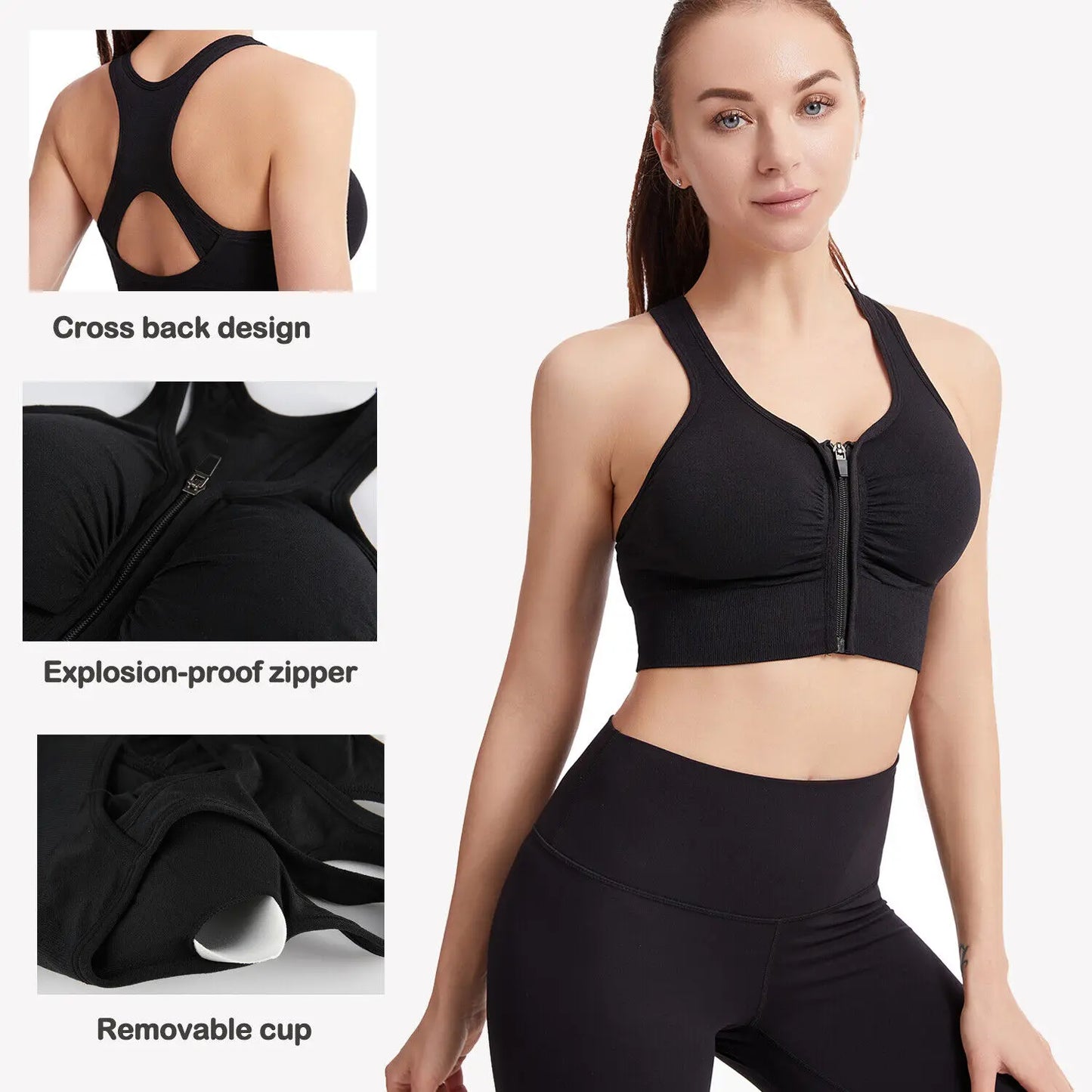 Zip Front Sports Bras Push Up