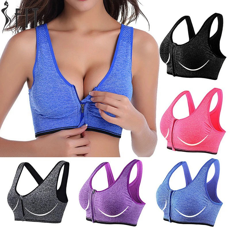 Zipper Push Up Sports Bra