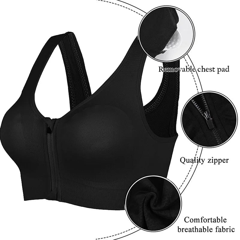 Zipper Push Up Sports Bra