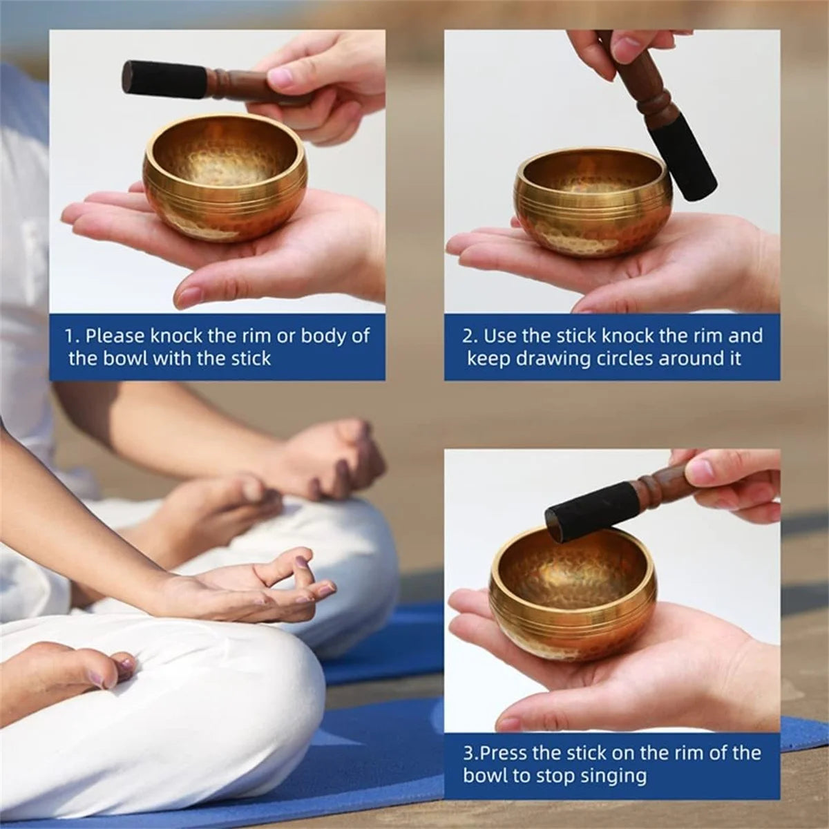 Miwayer Sing Bowl Nepal thủ công Tây Tạng Phật âm nhạc Yoga Đồng liệu pháp âm thanh Vật dụng tôn giáo Hát Tây Tạng